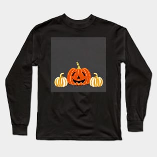 Two Pumpkins and Jack-O-Lantern Halloween Watercolor Illustration Long Sleeve T-Shirt